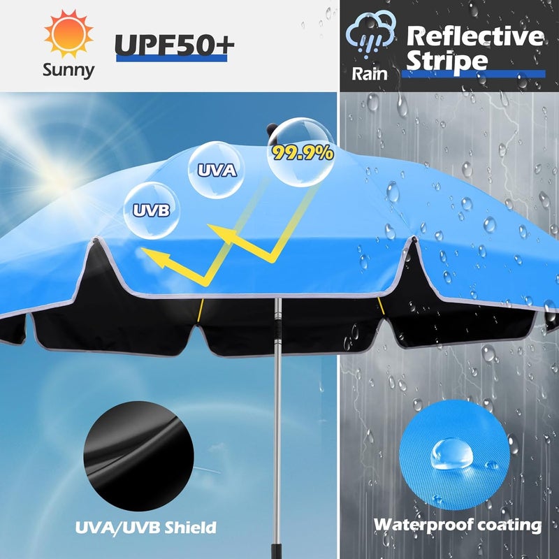 QTREE intelligence Umbrella 360°Adjustable Protection Stroller, 48.8" beach chair umbrella with clamp, high UV protection. 3 Adjustable areas 180°+360° for fishing, golf, beach, camping (chair not included) - Image 4